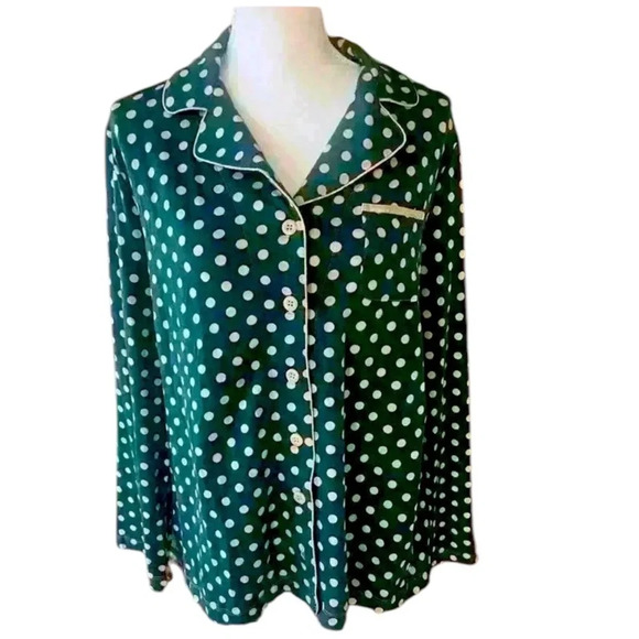 Soma pajama top. NWT XL. Super soft. Green with tan polka dots. - Picture 1 of 7